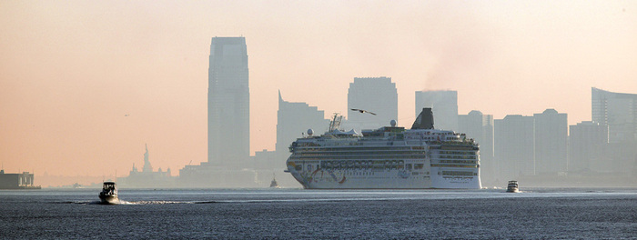 Norwegian Dawn departs Manhattan at Sunset